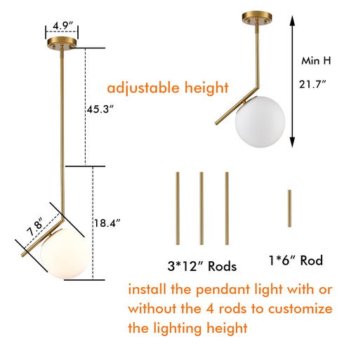 Modern Mini Gold Pendant Light with Milk Glass Globe